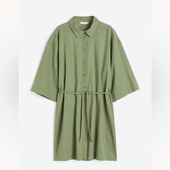 H&M Dresses & Skirts - NWT New H&M Linen-Blend Shirt Dress Dusty Green Large L